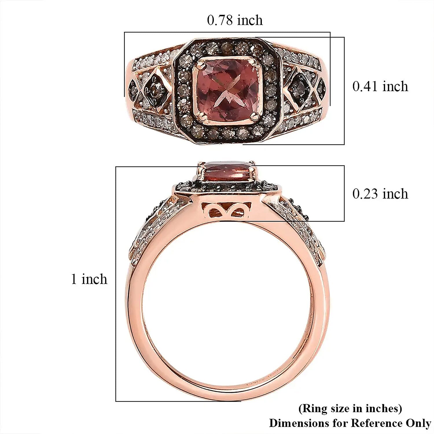 Blush Apatite, Natural Champagne and White Diamond Ring in Vermeil Rose Gold Over Sterling Silver (Size 10.0) 1.50 ctw