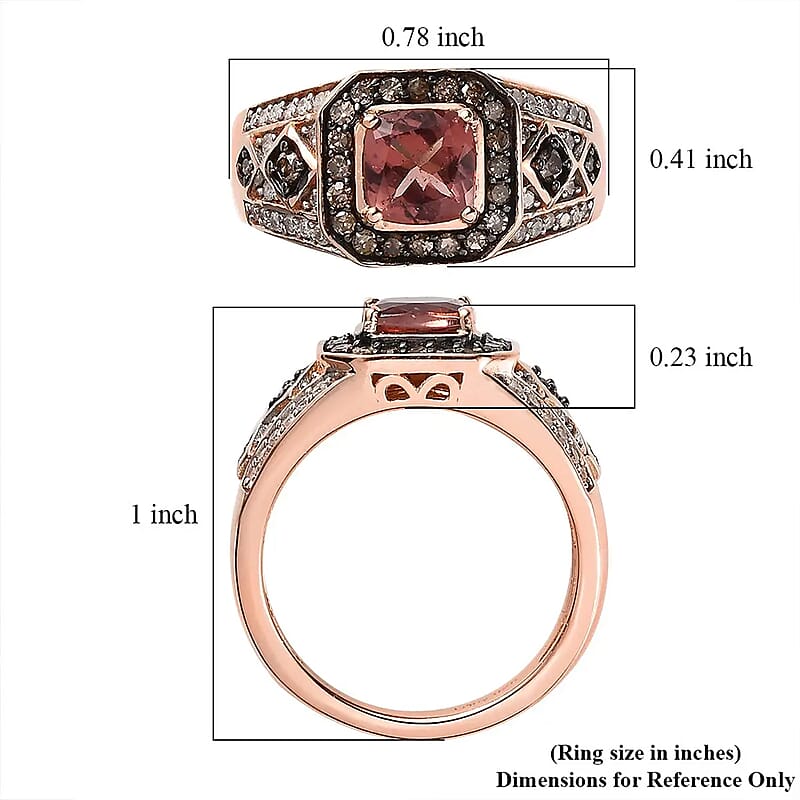 Blush Apatite, Natural Champagne and White Diamond Ring in Vermeil Rose Gold Over Sterling Silver (Size 10.0) 1.50 ctw