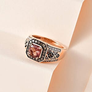 Blush Apatite, Natural Champagne and White Diamond Ring in Vermeil Rose Gold Over Sterling Silver (Size 6.0) 1.50 ctw