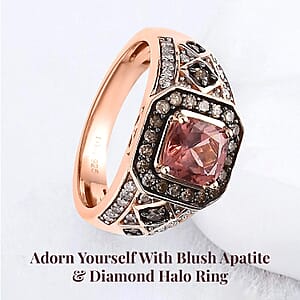 Blush Apatite, Natural Champagne and White Diamond Ring in Vermeil Rose Gold Over Sterling Silver (Size 6.0) 1.50 ctw