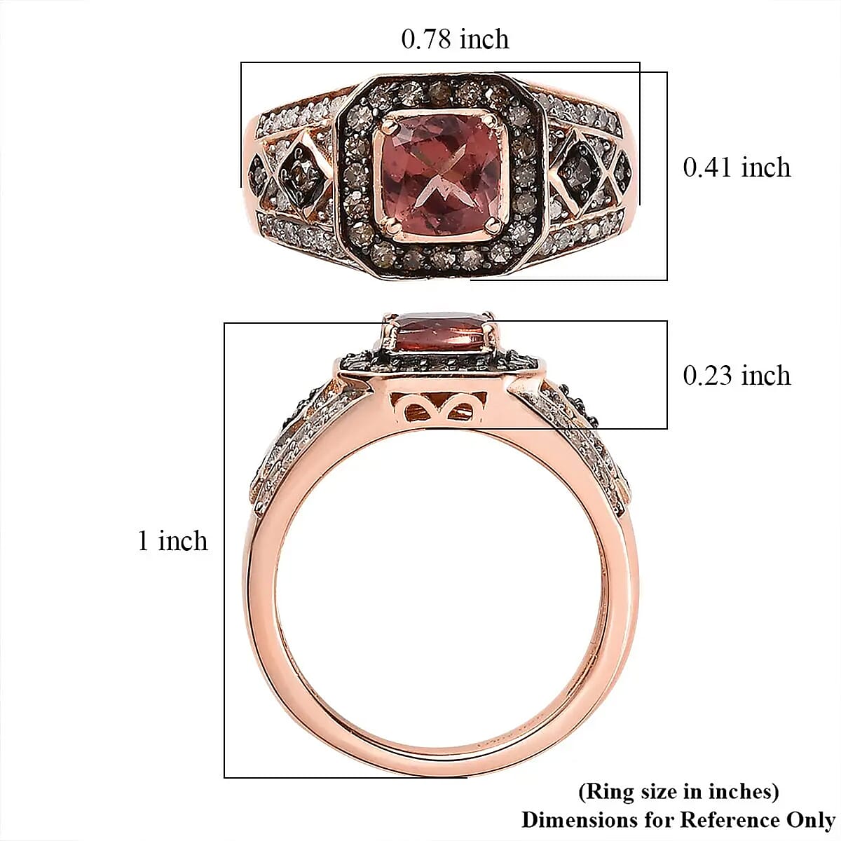 Blush Apatite, Natural Champagne and White Diamond Ring in Vermeil Rose Gold Over Sterling Silver (Size 6.0) 1.50 ctw image number 6