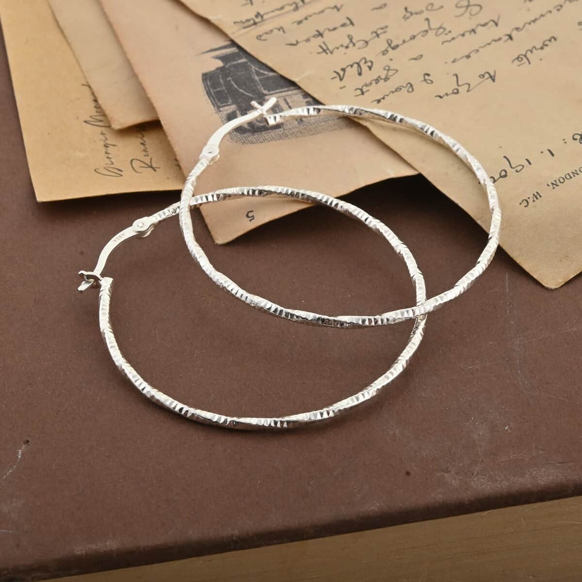 Sterling Silver Hoop Earrings 2.40 Grams image number 1