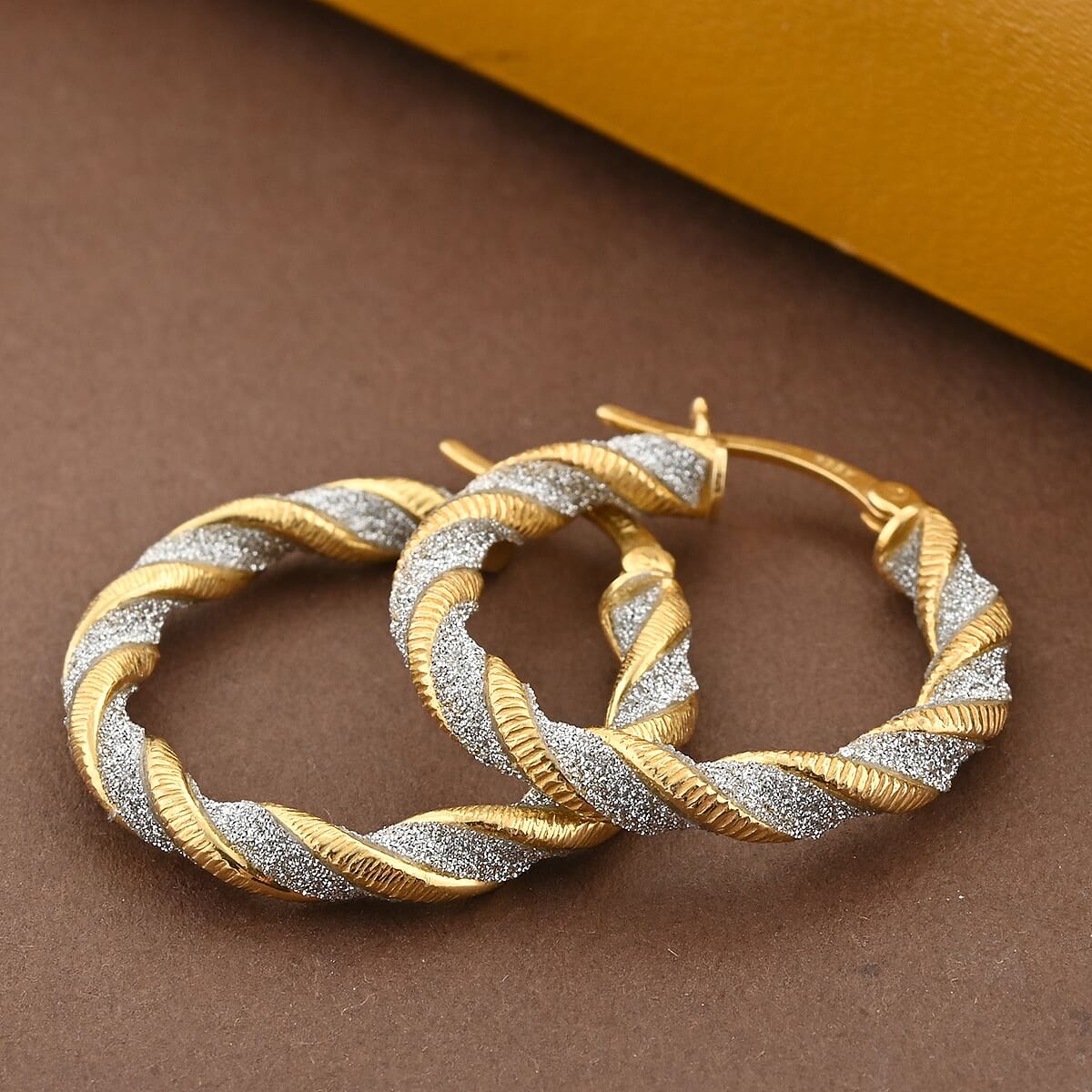 14K Yellow Gold Over Sterling Silver Braided Hoop Earrings 3.30 Grams image number 1