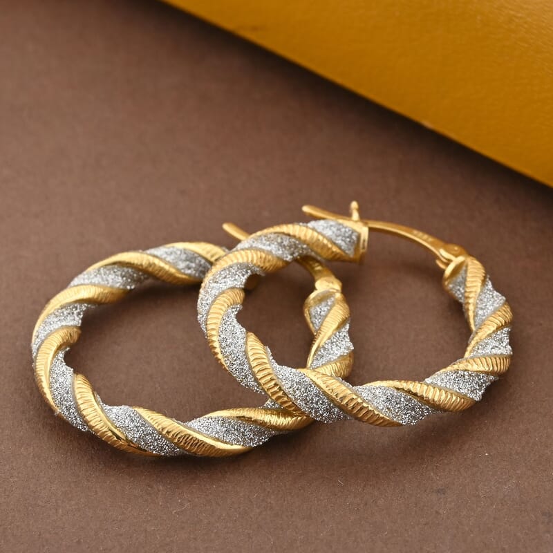 14K Yellow Gold Over Sterling Silver Braided Hoop Earrings 3.30 Grams