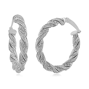 Rhodium Over Sterling Silver Braided Hoop Earrings 3.30 Grams