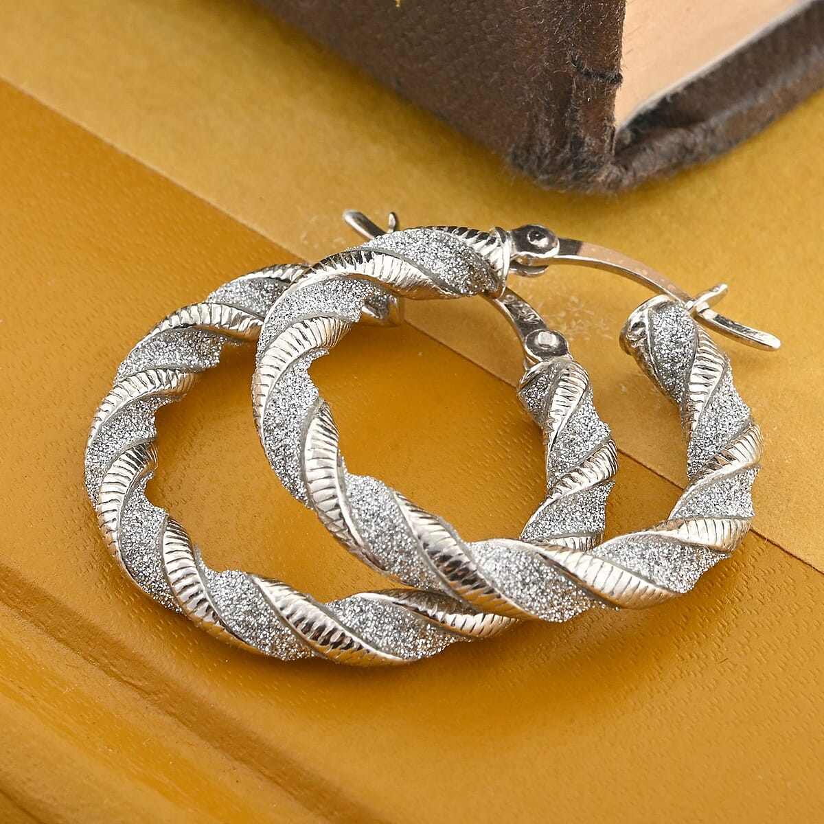 Rhodium Over Sterling Silver Braided Hoop Earrings 3.30 Grams image number 1
