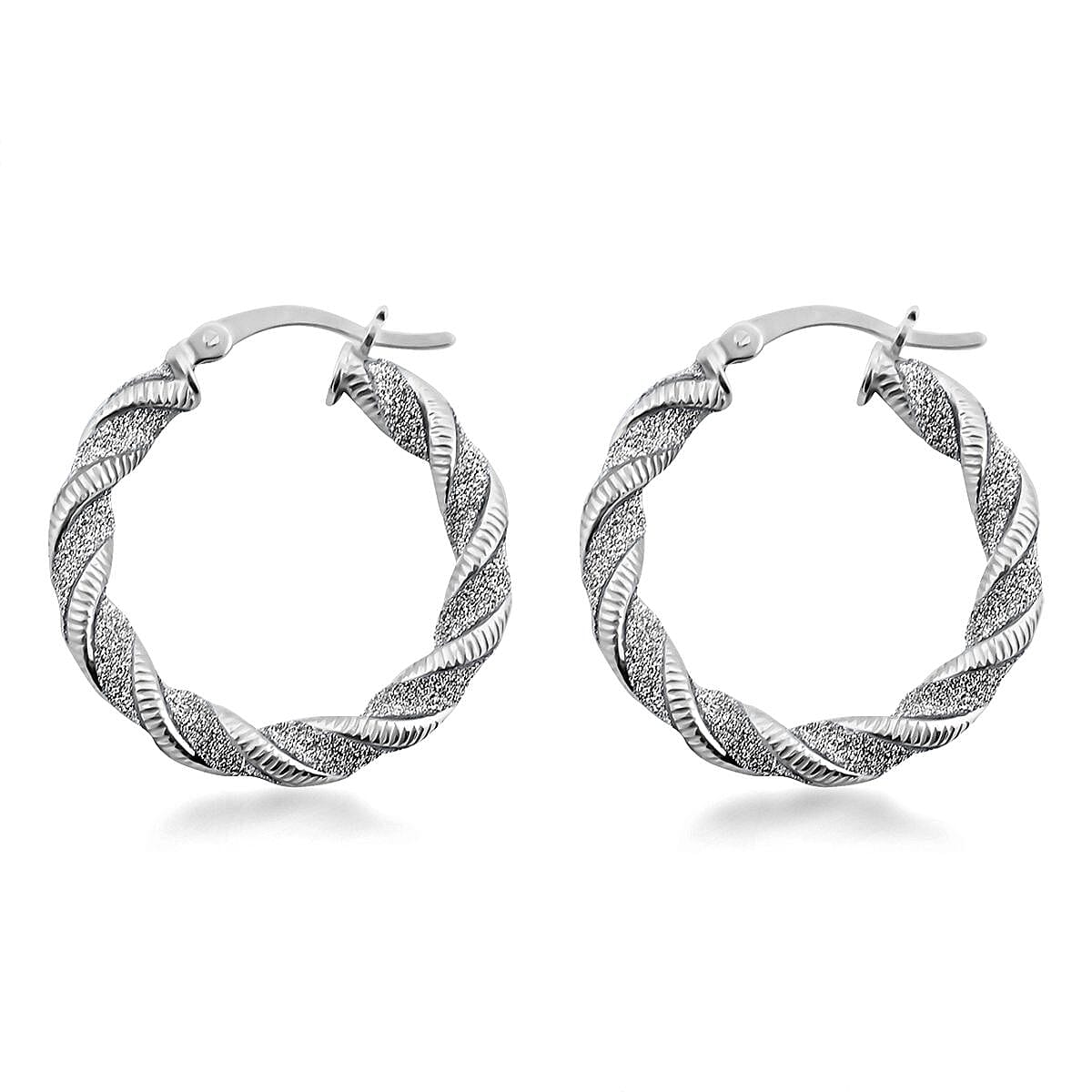 Rhodium Over Sterling Silver Braided Hoop Earrings 3.30 Grams image number 3