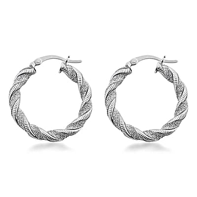 Rhodium Over Sterling Silver Braided Hoop Earrings 3.30 Grams