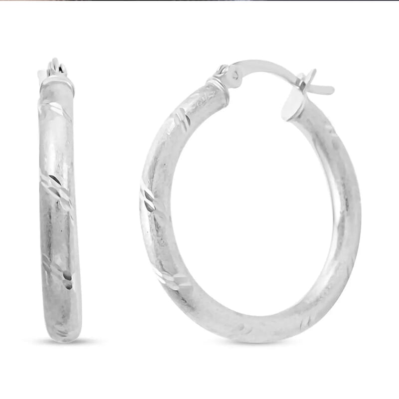 Hoop Earrings in Rhodium Over Sterling Silver 2.80 Grams