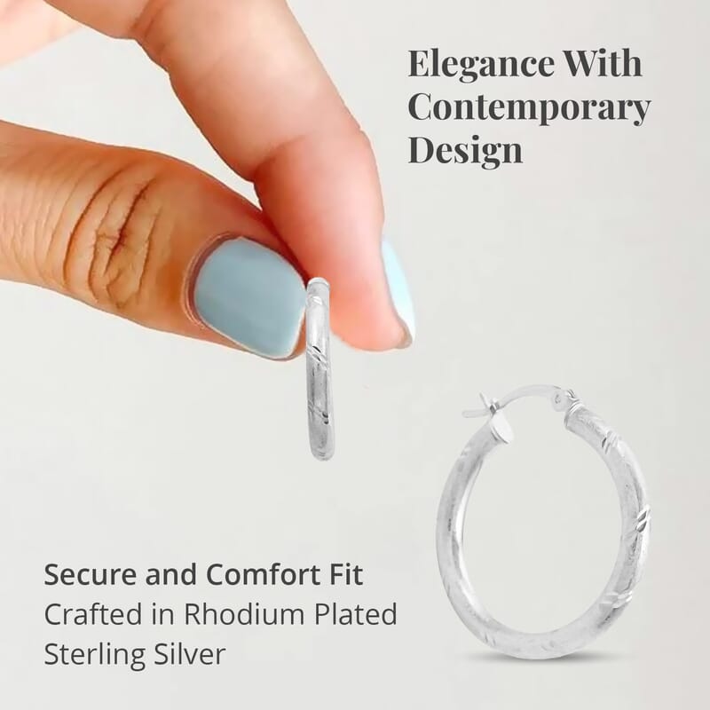 Hoop Earrings in Rhodium Over Sterling Silver 2.80 Grams