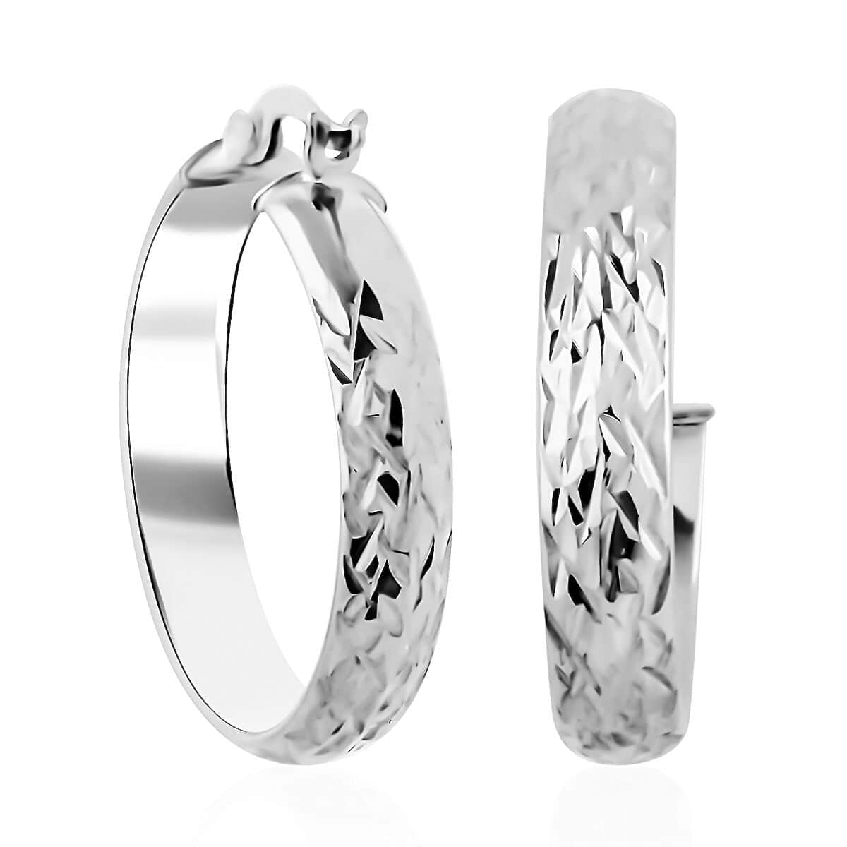 Rhodium Over Sterling Silver Diamond-Cut Hoop Earrings 3.30 Grams image number 0