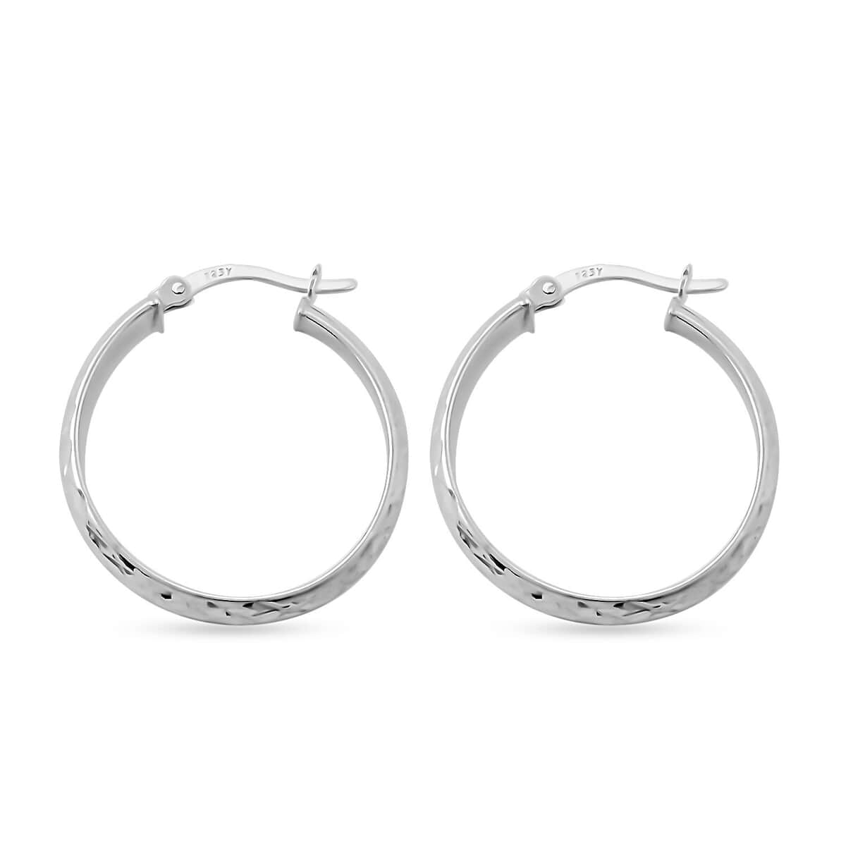 Rhodium Over Sterling Silver Diamond-Cut Hoop Earrings 3.30 Grams image number 3
