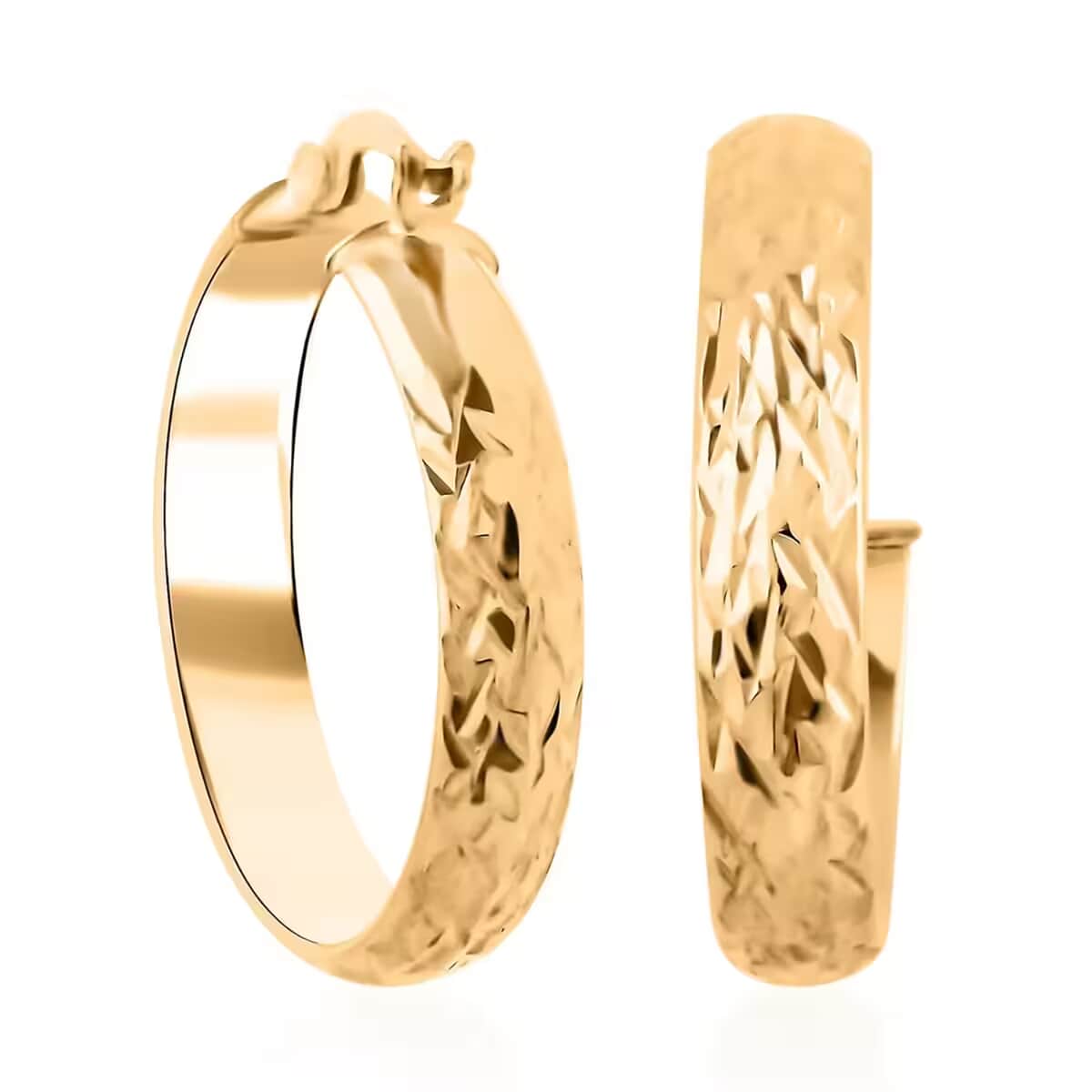 14K Yellow Gold Over Sterling Silver Diamond-Cut Hoop Earrings 3.30 Grams image number 0