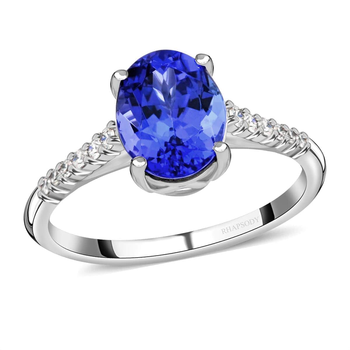 Certified & Appraised Rhapsody 950 Platinum AAAA Tanzanite, Diamond (E-F, VS) (0.15 cts) Ring (Size 6.5) 2.25 ctw image number 0