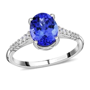 Certified & Appraised Rhapsody 950 Platinum AAAA Tanzanite, Diamond (E-F, VS) (0.15 cts) Ring (Size 6.5) 2.25 ctw