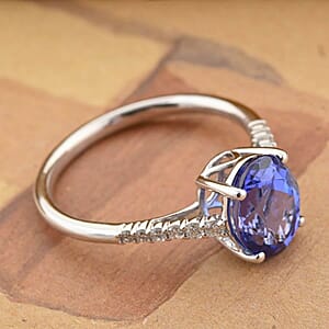 Certified & Appraised Rhapsody 950 Platinum AAAA Tanzanite, Diamond (E-F, VS) (0.15 cts) Ring (Size 6.5) 2.25 ctw
