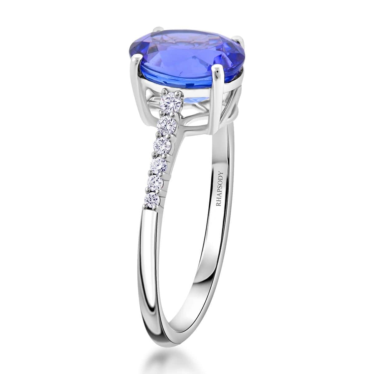 Certified & Appraised Rhapsody 950 Platinum AAAA Tanzanite, Diamond (E-F, VS) (0.15 cts) Ring (Size 6.5) 2.25 ctw image number 3