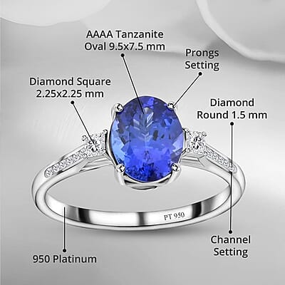 Certified & Appraised Rhapsody 950 Platinum AAAA Tanzanite and E-F VS Diamond Ring (Size 10.0) 4.35 Grams 2.85 ctw