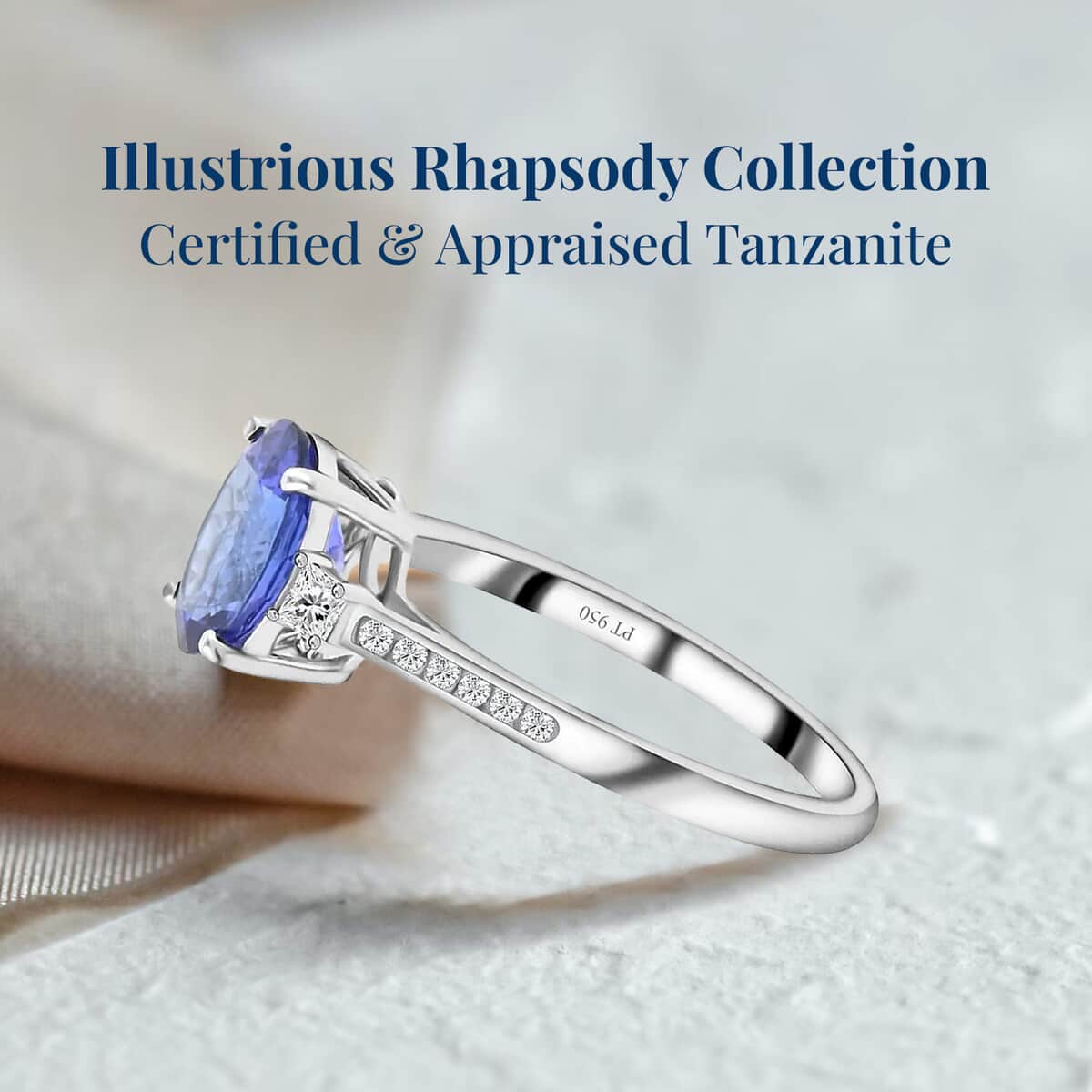 Certified & Appraised Rhapsody 950 Platinum AAAA Tanzanite and E-F VS Diamond Ring (Size 6.0) 4.35 Grams 2.85 ctw image number 2