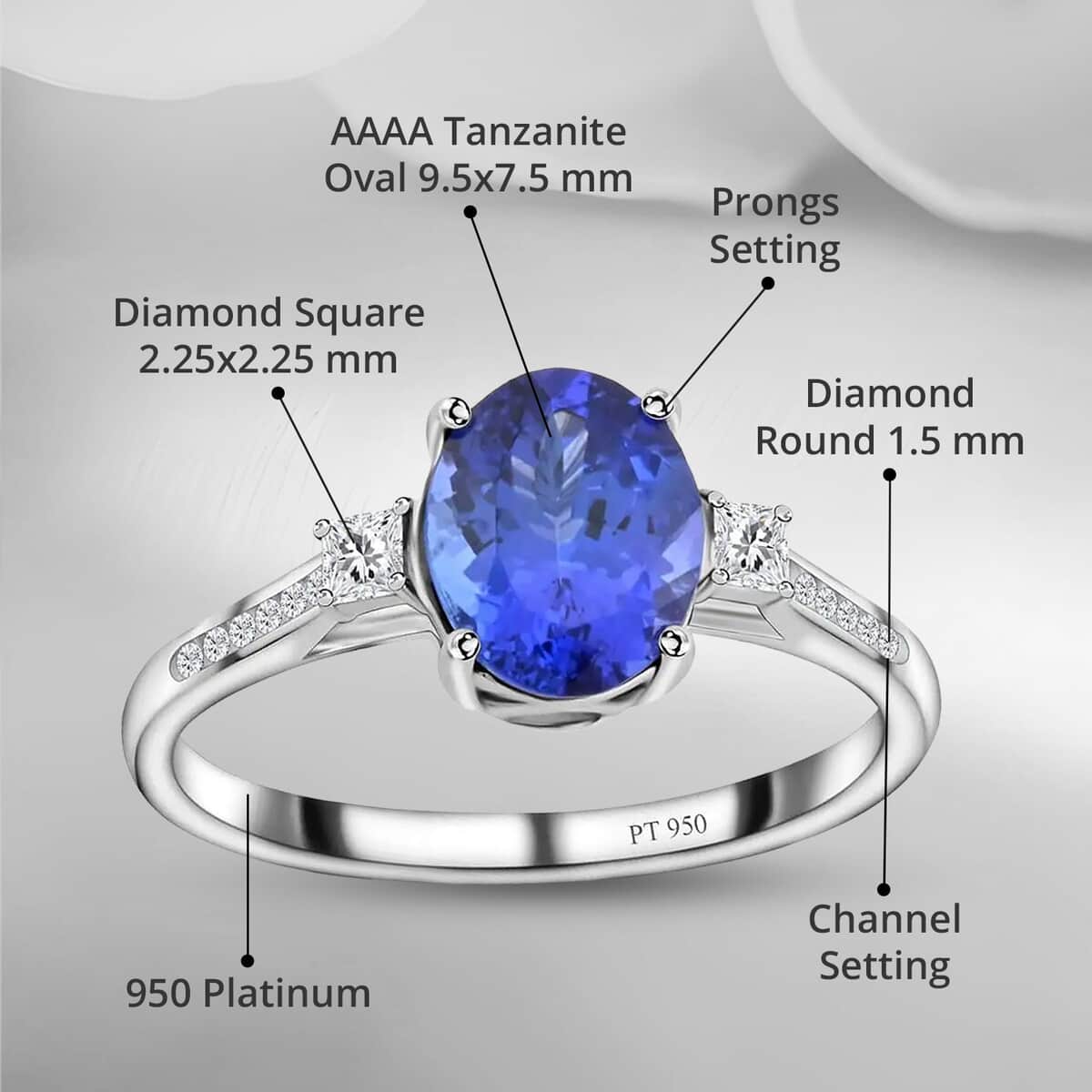 Certified & Appraised Rhapsody 950 Platinum AAAA Tanzanite and E-F VS Diamond Ring (Size 6.0) 4.35 Grams 2.85 ctw image number 4