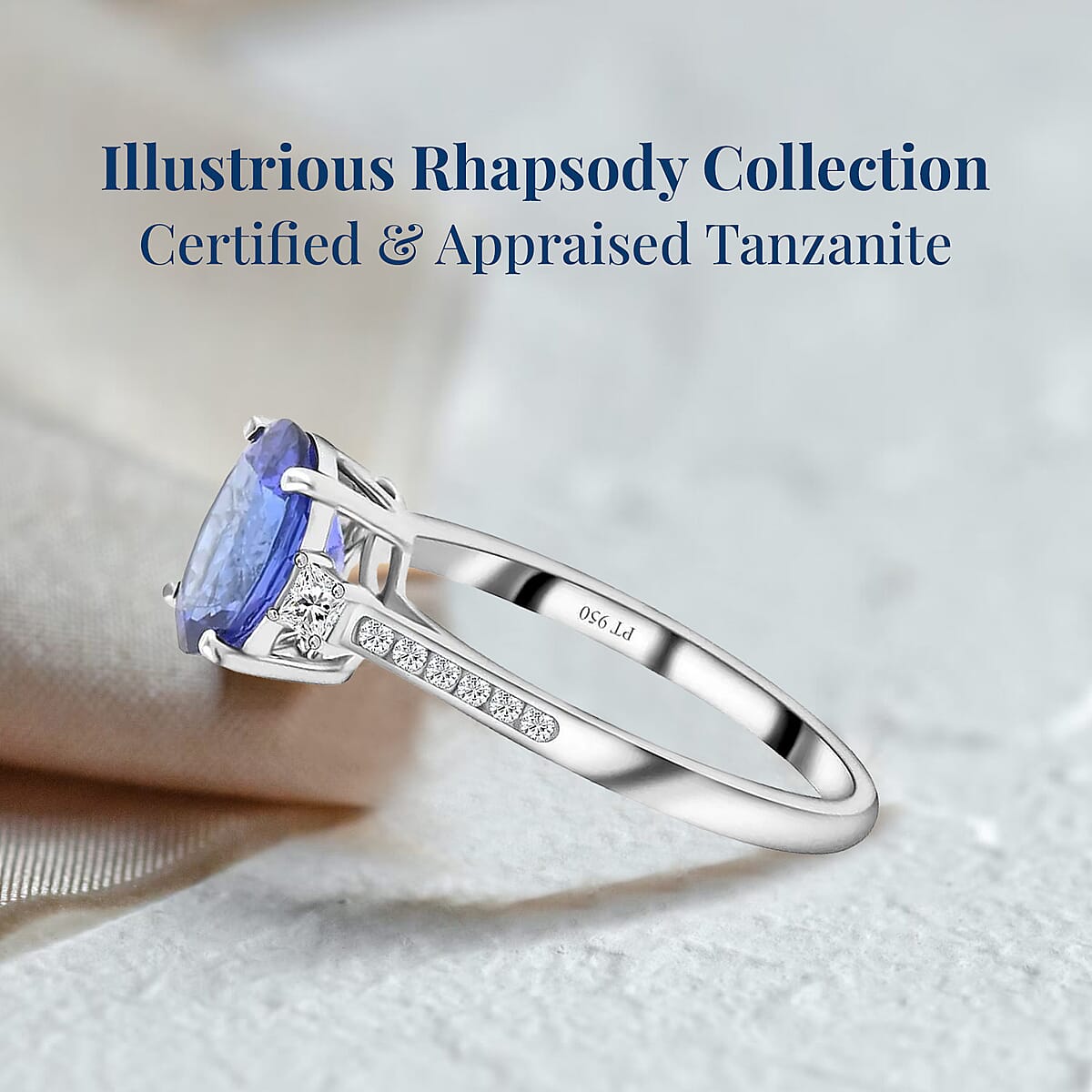 Certified & Appraised Rhapsody AAAA Tanzanite and E-F VS Diamond 2.85 ctw Ring in 950 Platinum (Size 9.0) 4.35 Grams image number 2