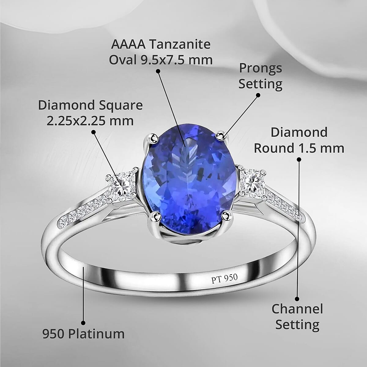 Certified & Appraised Rhapsody AAAA Tanzanite and E-F VS Diamond 2.85 ctw Ring in 950 Platinum (Size 9.0) 4.35 Grams image number 4