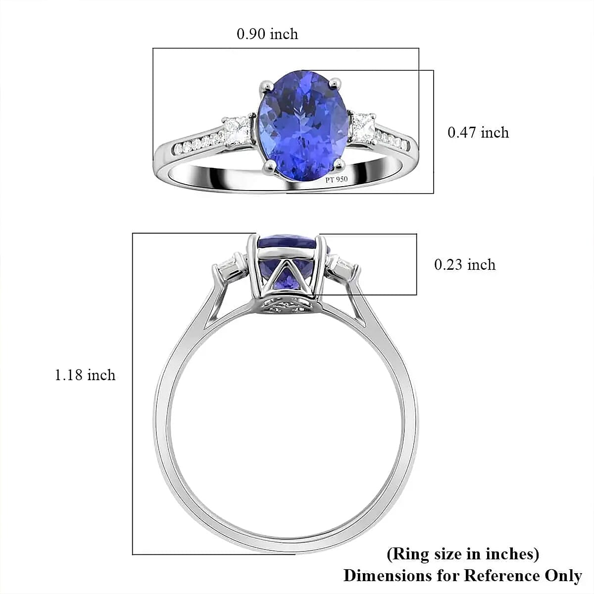 Certified & Appraised Rhapsody AAAA Tanzanite and E-F VS Diamond 2.85 ctw Ring in 950 Platinum (Size 9.0) 4.35 Grams image number 6