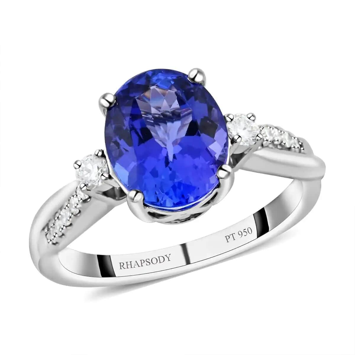 Certified and Appraised Rhapsody 950 Platinum AAAA Tanzanite and E-F VS Diamond Ring 5.25 Grams 2.35 ctw image number 0