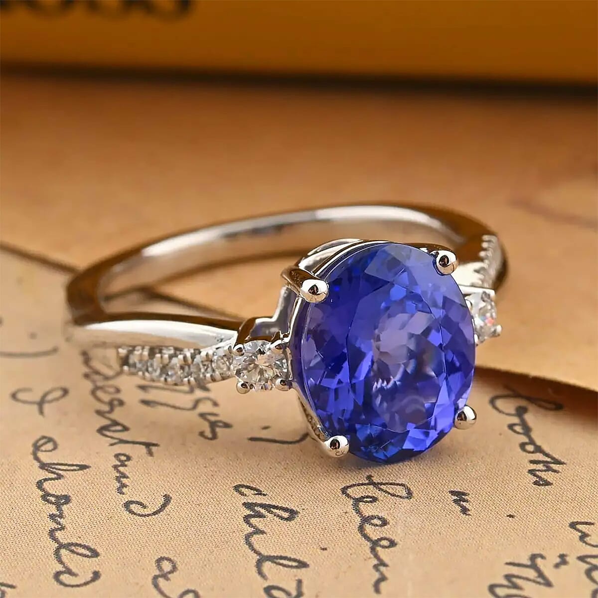 Certified and Appraised Rhapsody AAAA Tanzanite and E-F VS Diamond 2.35 ctw Ring in 950 Platinum (Size 10.5) 5.25 Grams image number 1