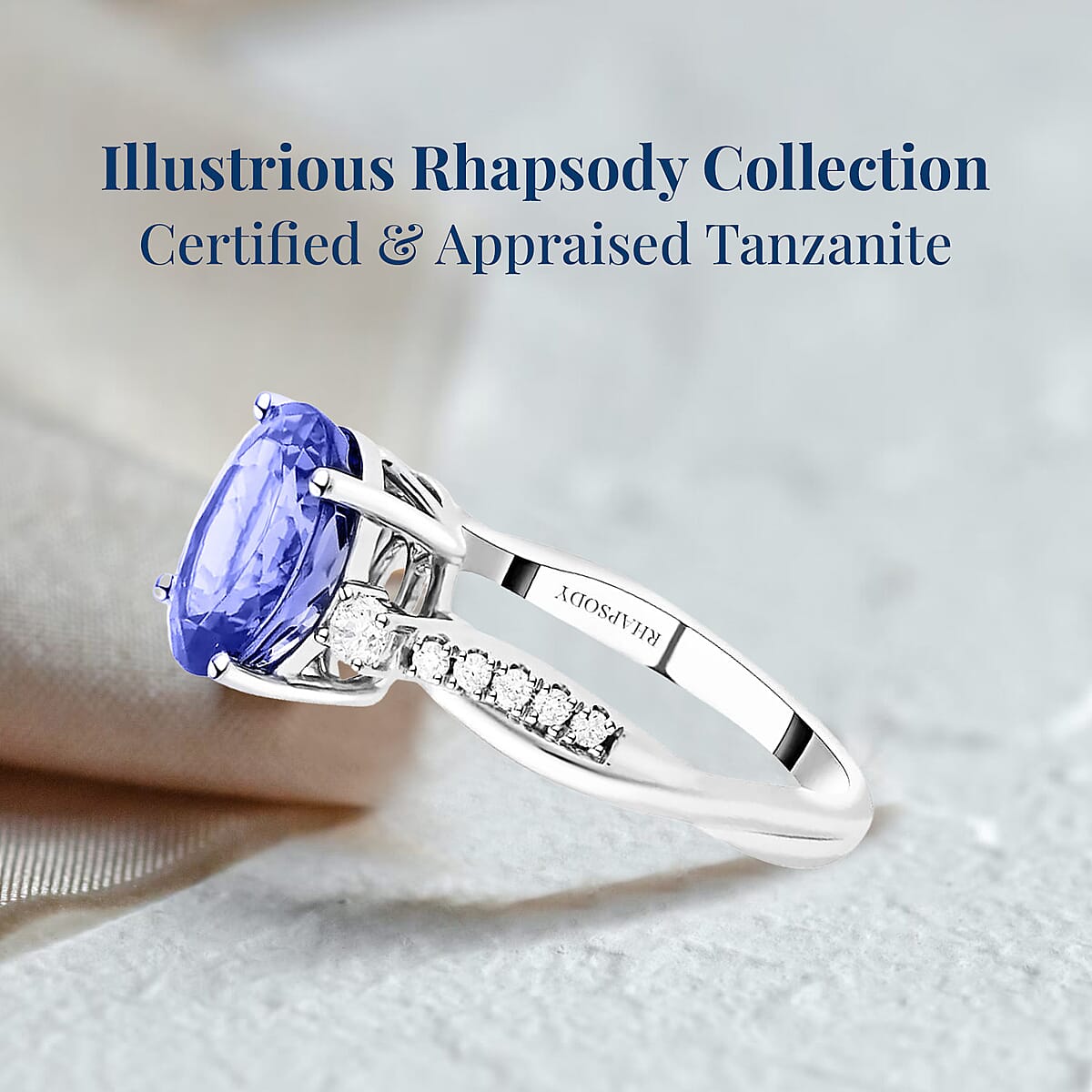 Certified and Appraised Rhapsody AAAA Tanzanite and E-F VS Diamond 2.35 ctw Ring in 950 Platinum (Size 10.5) 5.25 Grams image number 2