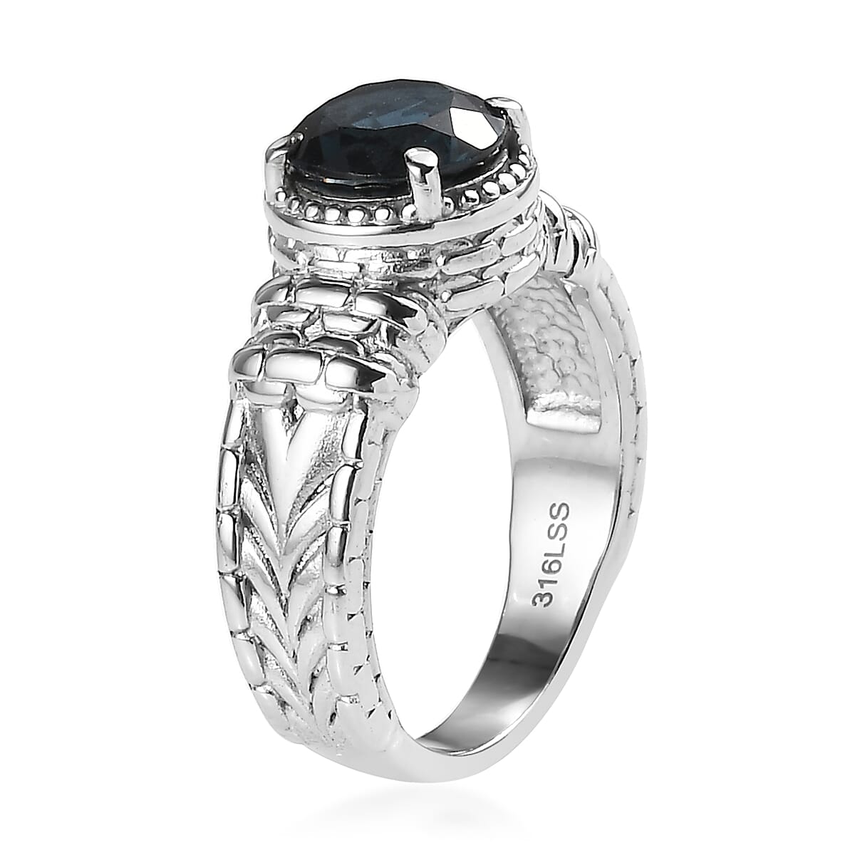 London Blue Topaz Solitaire Ring in Stainless Steel (Size 10.0) 2.35 ctw image number 3