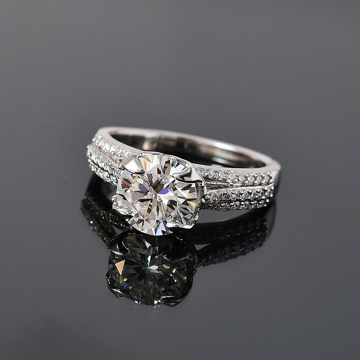 Moissanite Ring in Platinum Over Sterling Silver (Size 10.0) 2.40 ctw image number 1