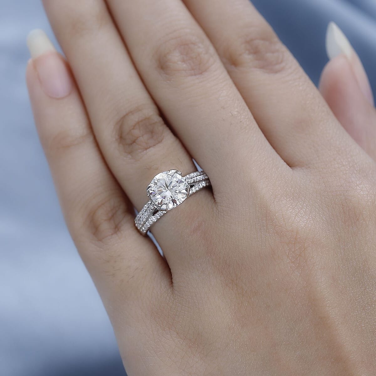 Moissanite Ring in Platinum Over Sterling Silver (Size 10.0) 2.40 ctw image number 2