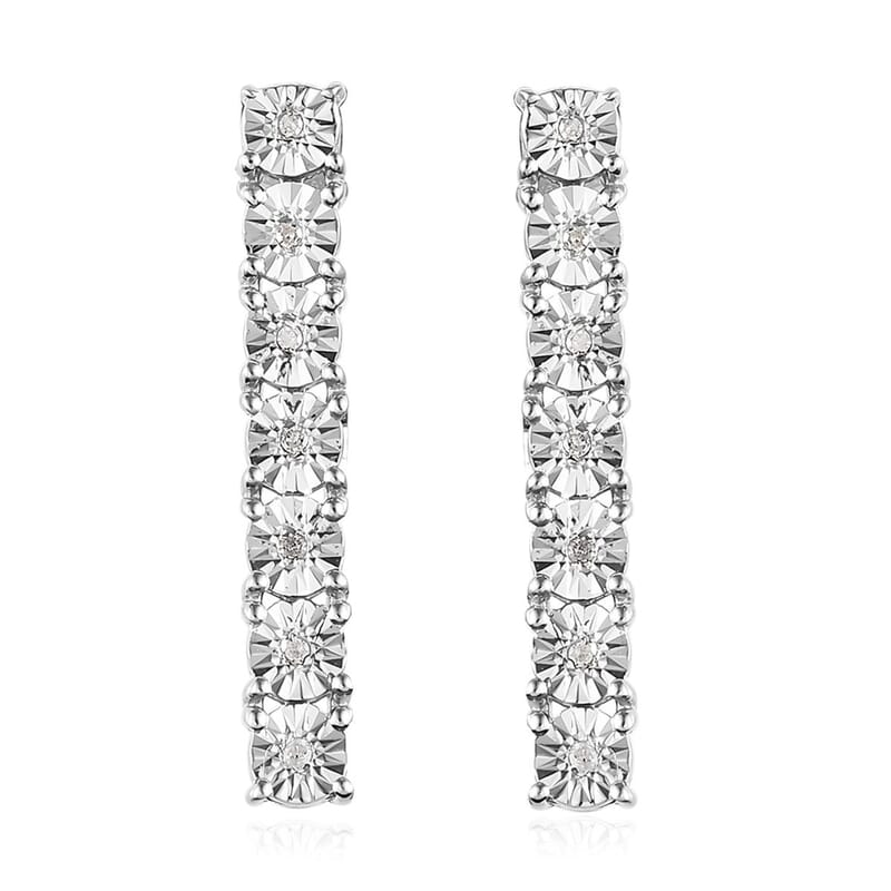 Diamond Earrings in Platinum Over Sterling Silver 0.07 ctw