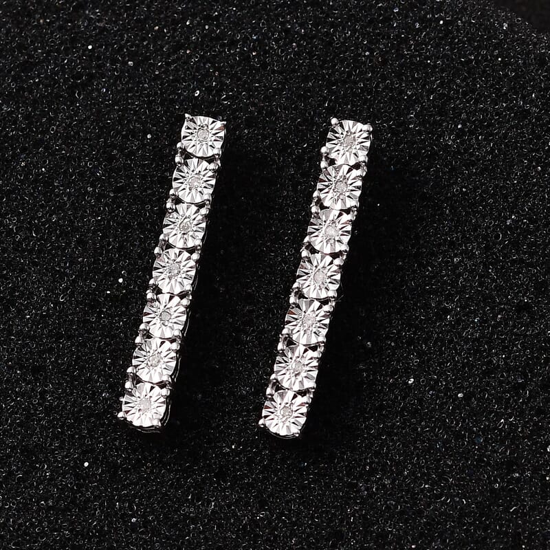Diamond Earrings in Platinum Over Sterling Silver 0.07 ctw