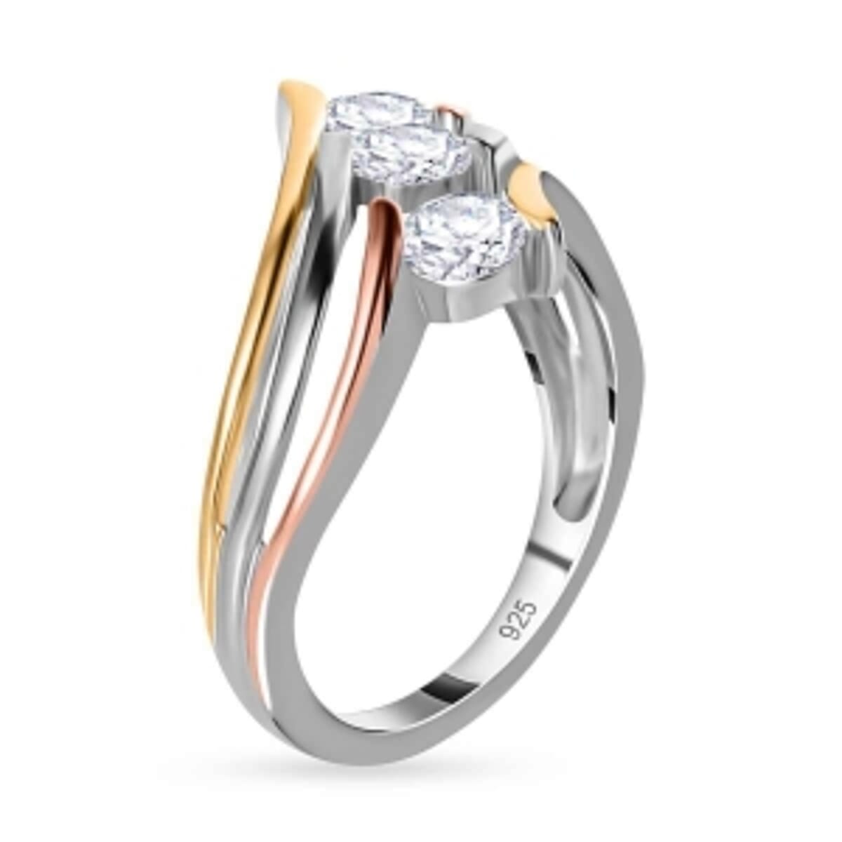 Moissanite 0.68 ctw 3 Stone Ring in Sterling Silver (Size 10) image number 3