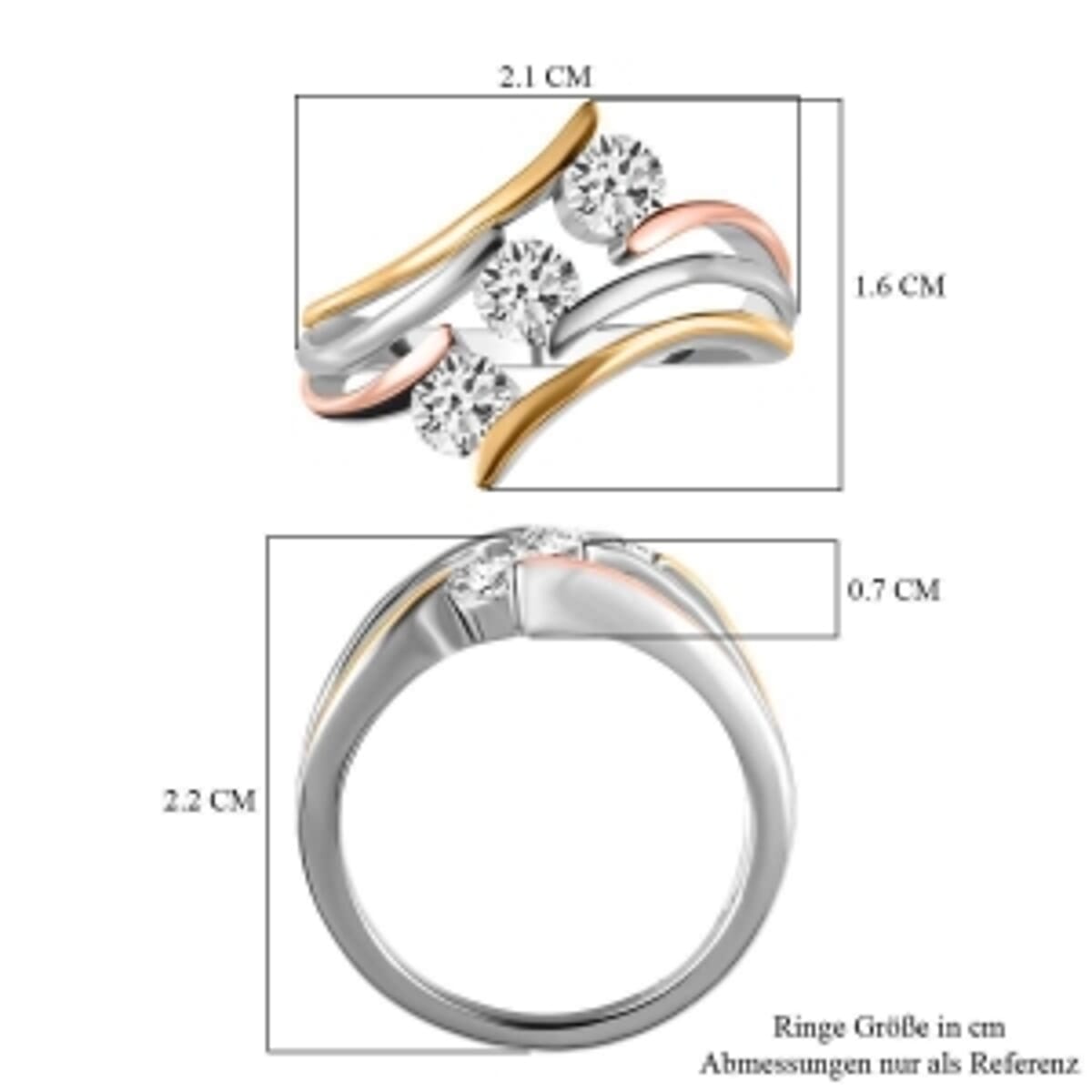 Moissanite 0.68 ctw 3 Stone Ring in Sterling Silver (Size 10) image number 4