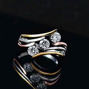 Moissanite 0.68 ctw 3 Stone Ring in Sterling Silver (Size 10)