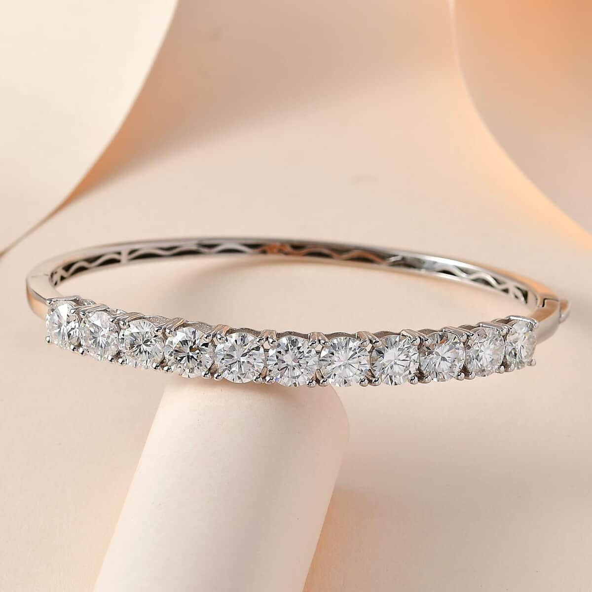 Moissanite (Rnd 6.5mm) Bangle Bracelet in Platinum Over Sterling Silver (6.50 In) 11.00 ctw image number 1