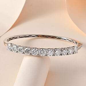 Moissanite Bangle Bracelet in Platinum Over Sterling Silver (6.50 In) 11.00 ctw