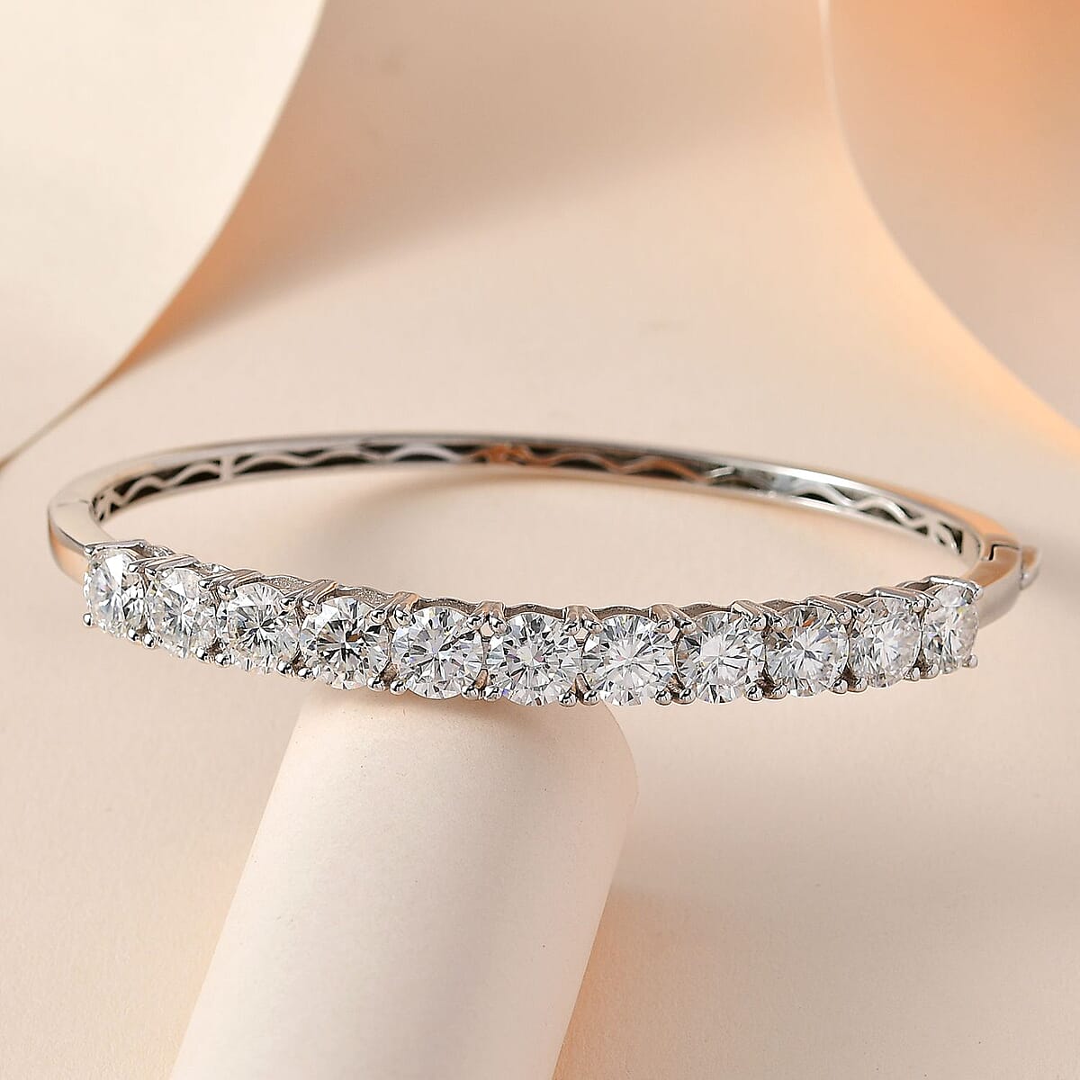 Moissanite Bangle Bracelet in Platinum Over Sterling Silver (8.0 In) 11.00 ctw image number 1