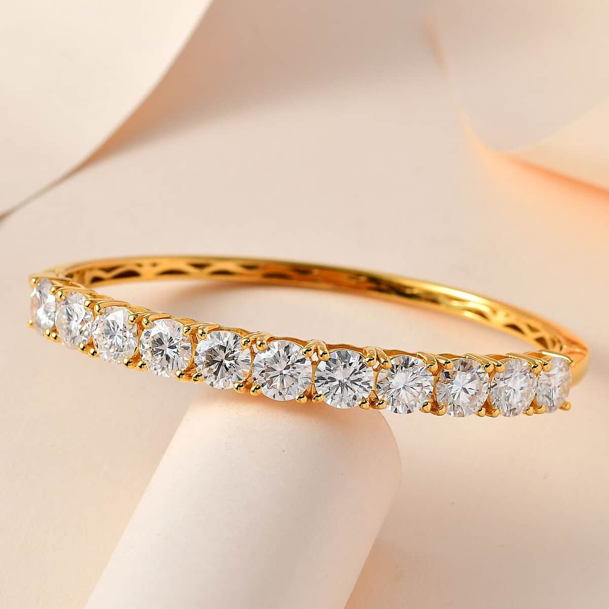 Moissanite Bangle Bracelet in Vermeil Yellow Gold Over Sterling Silver (6.50 in) 11.00 ctw image number 1