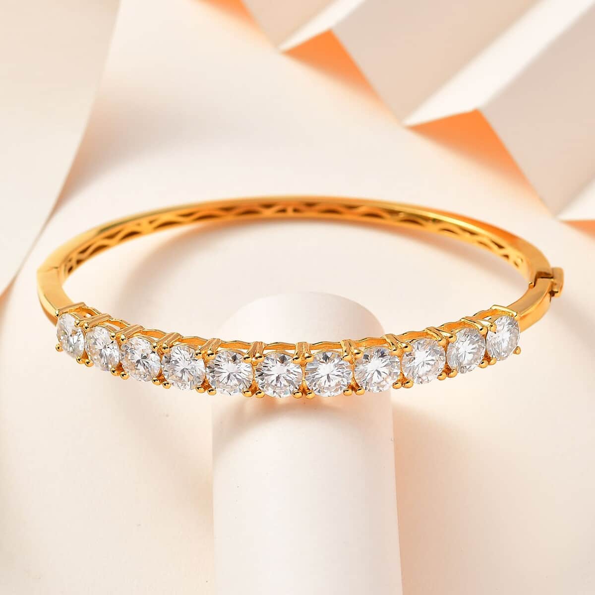 Moissanite Bangle Bracelet in Vermeil Yellow Gold Over Sterling Silver (7.25 in) 11.00 ctw image number 1