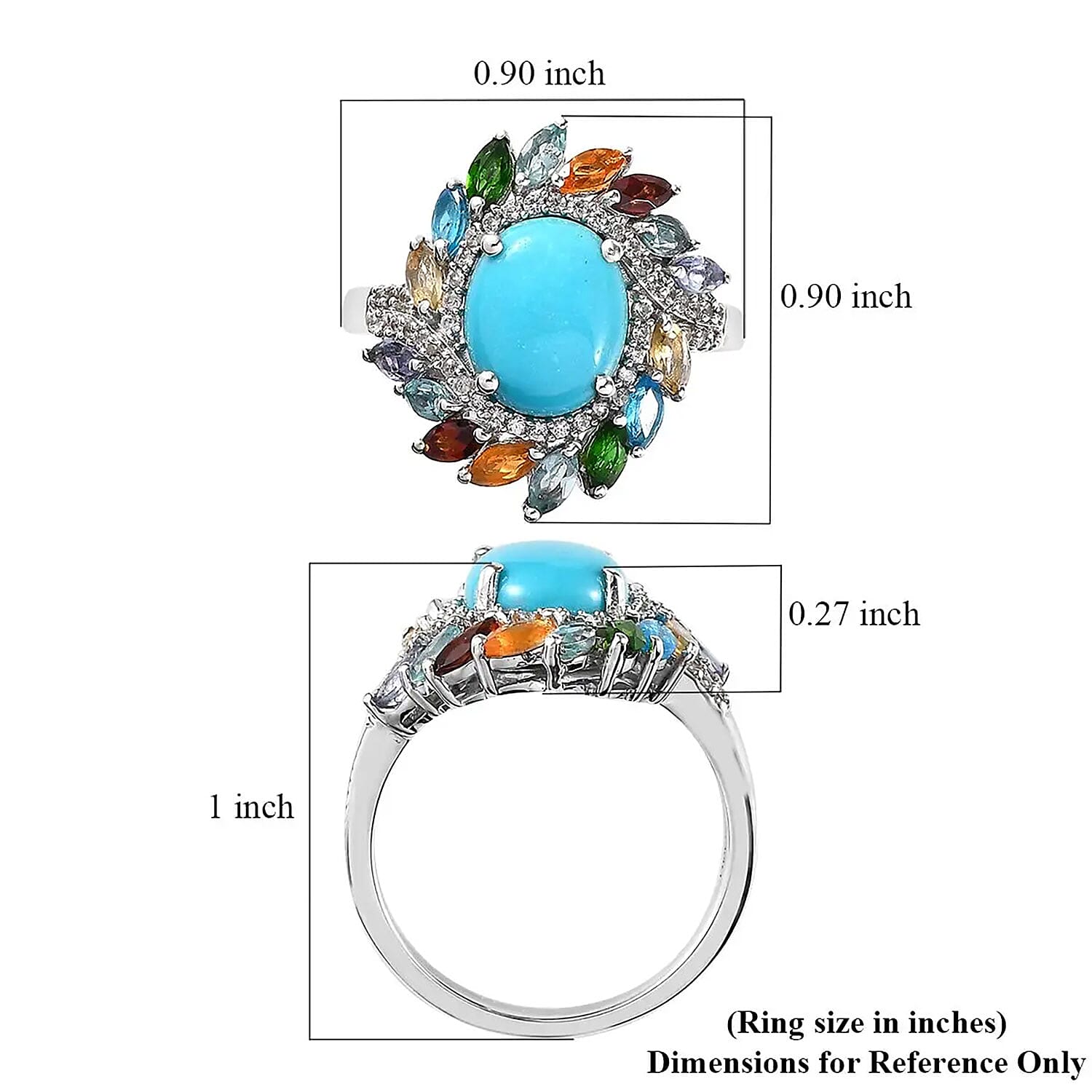 Premium Sleeping Beauty Turquoise and Multi Gemstone Swirl Ring in Platinum Over Sterling Silver (Size 10.0) 3.70 ctw