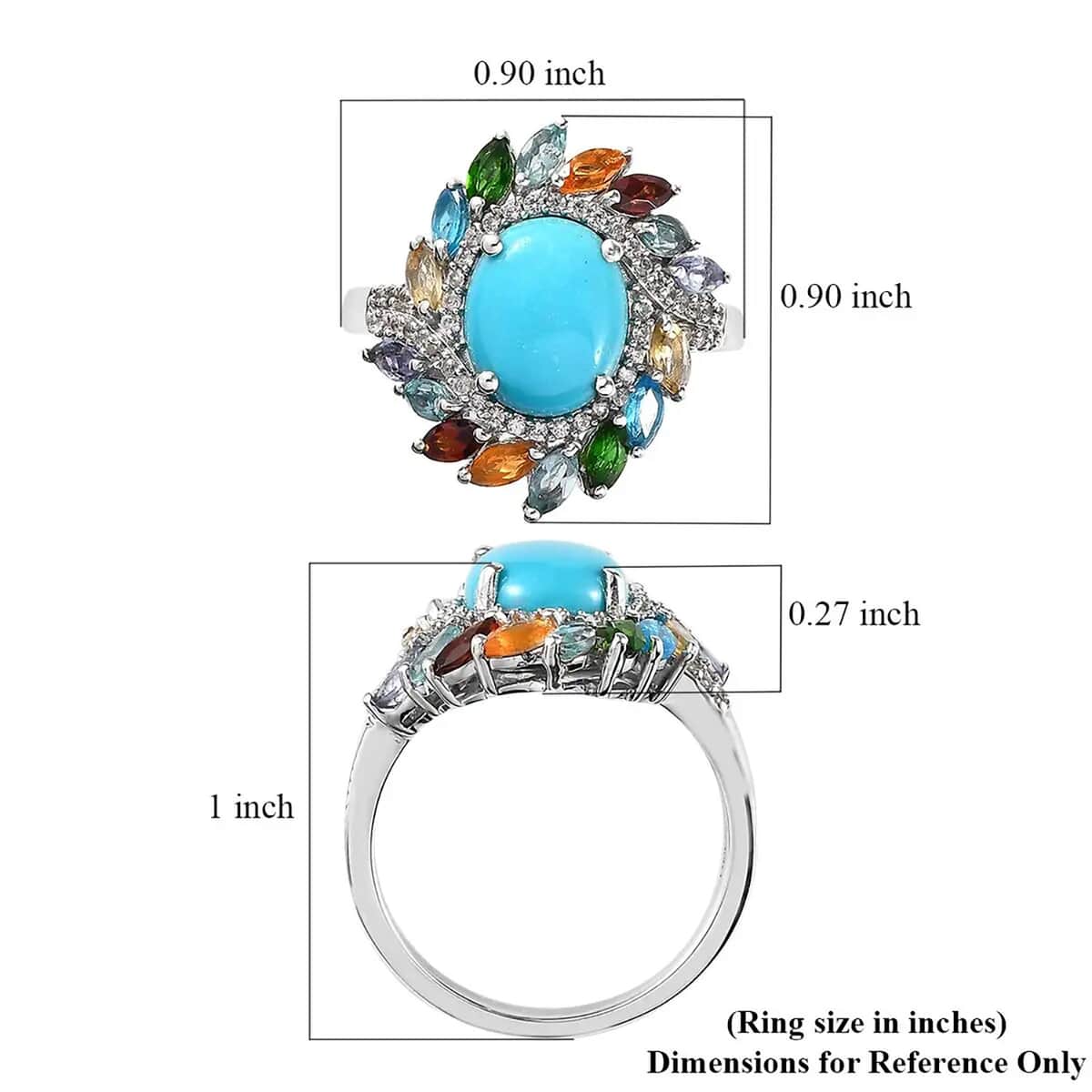 TLV Premium Sleeping Beauty Turquoise, Multi Gemstone Floral Ring in Platinum Over Sterling Silver (Size 10.0) 3.70 ctw image number 6