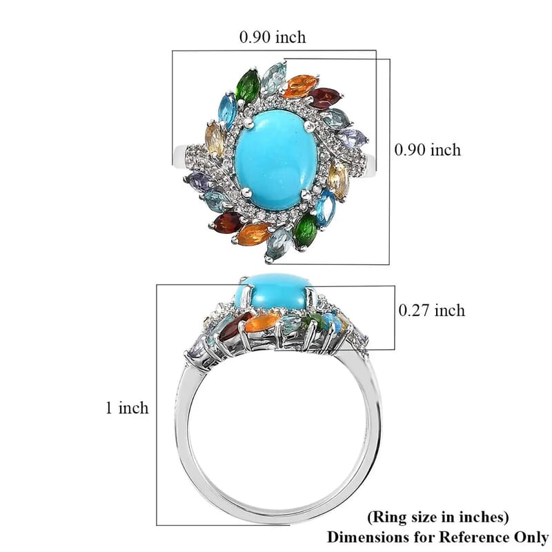 Premium Sleeping Beauty Turquoise and Multi Gemstone Swirl Ring in Platinum Over Sterling Silver (Size 10.0) 3.70 ctw