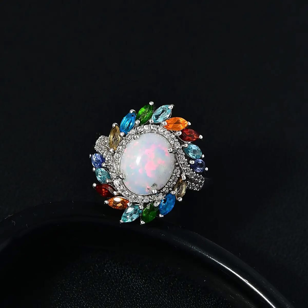 Premium Ethiopian Welo Opal and Multi Gemstone Swirl Ring in Platinum Over Sterling Silver (Size 6.0) 3.30 ctw image number 1