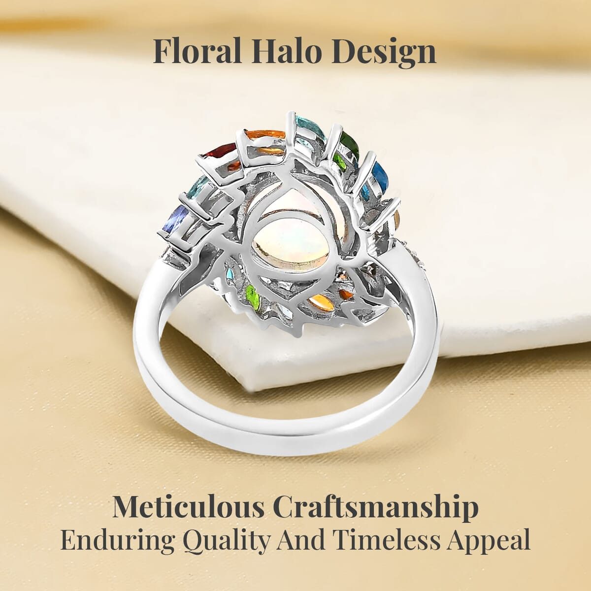 Premium Ethiopian Welo Opal and Multi Gemstone Swirl Ring in Platinum Over Sterling Silver (Size 6.0) 3.30 ctw image number 3