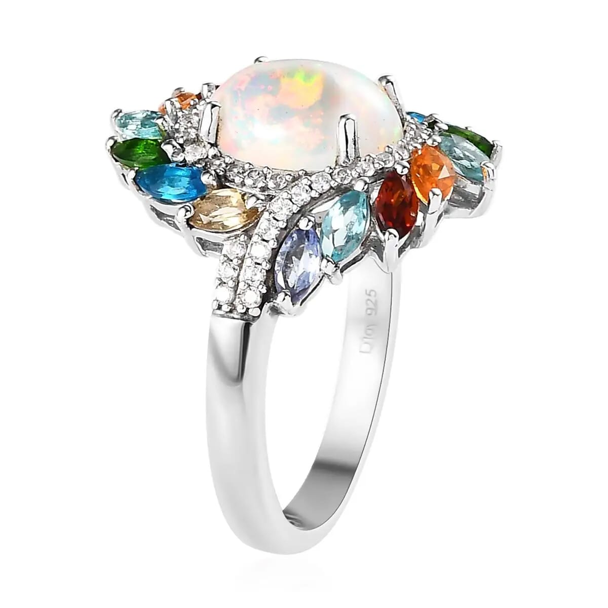 Premium Ethiopian Welo Opal and Multi Gemstone Swirl Ring in Platinum Over Sterling Silver (Size 6.0) 3.30 ctw image number 7