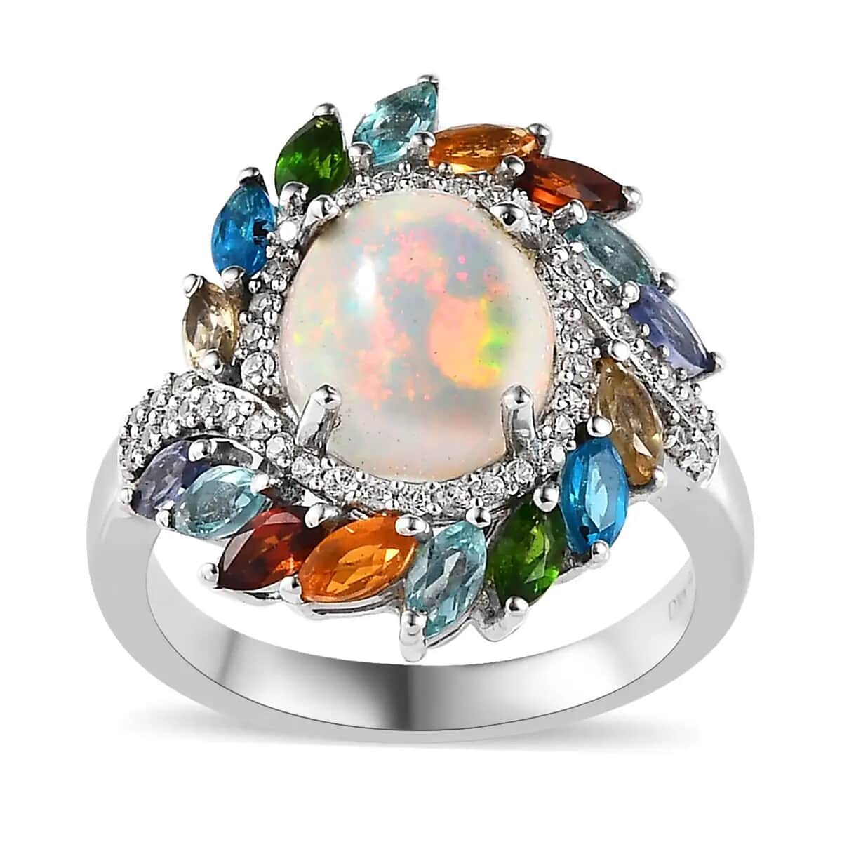 Premium Ethiopian Welo Opal and Multi Gemstone Swirl Ring in Platinum Over Sterling Silver (Size 7.0) 3.30 ctw image number 0